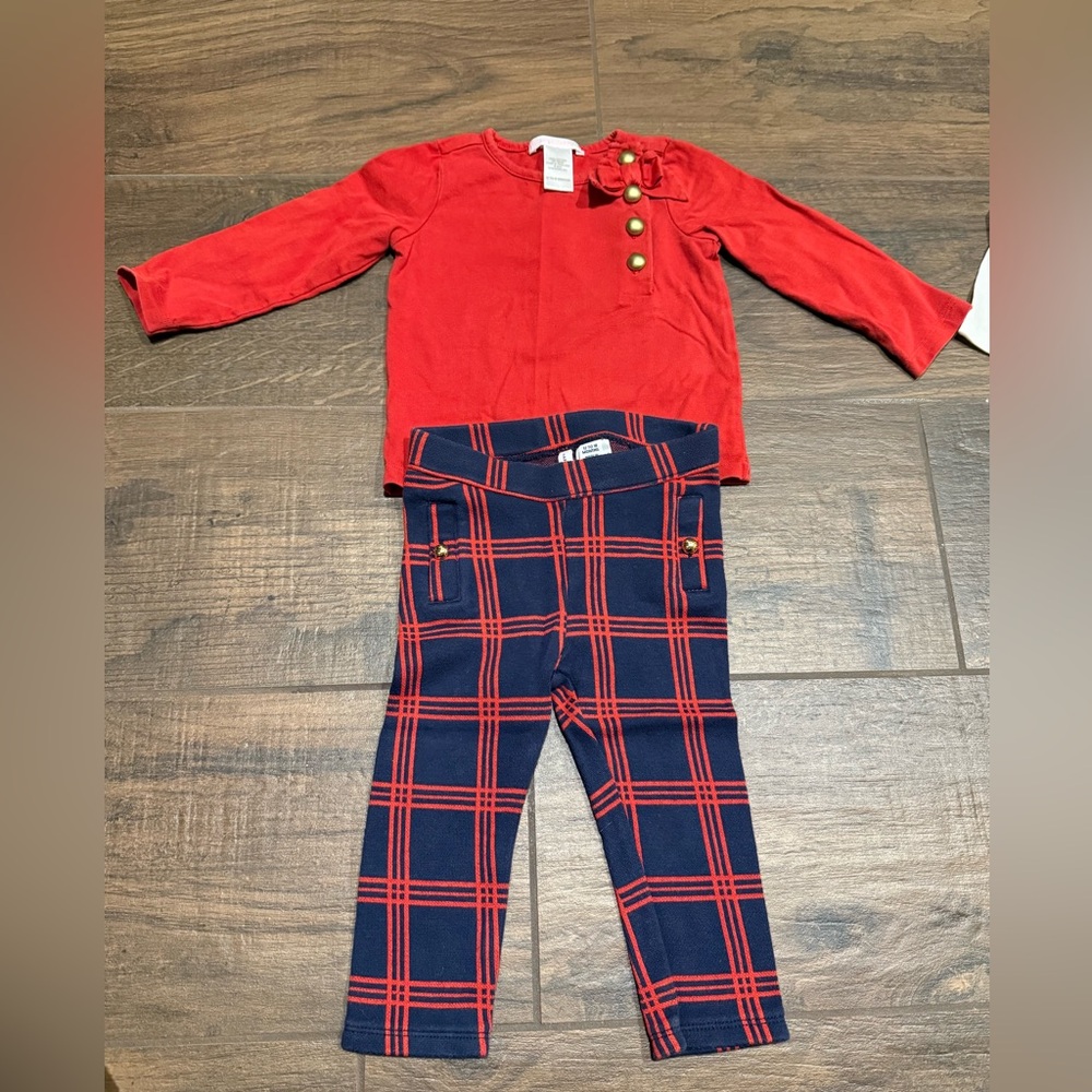 Janie and jack Red Top and Plaid Leggings Set